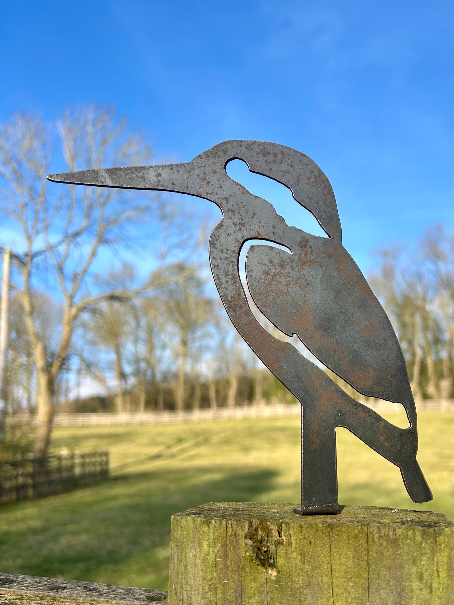 Ken The Kingfisher - Fence Topper - Garden Ornament  Rusty Art  Metal Bird