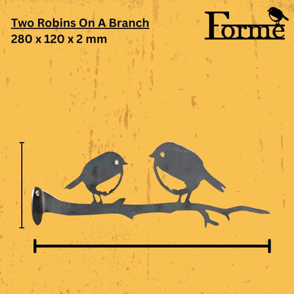 Two Robins on branch - Garden Ornament  Rusty Art  Metal Birds.