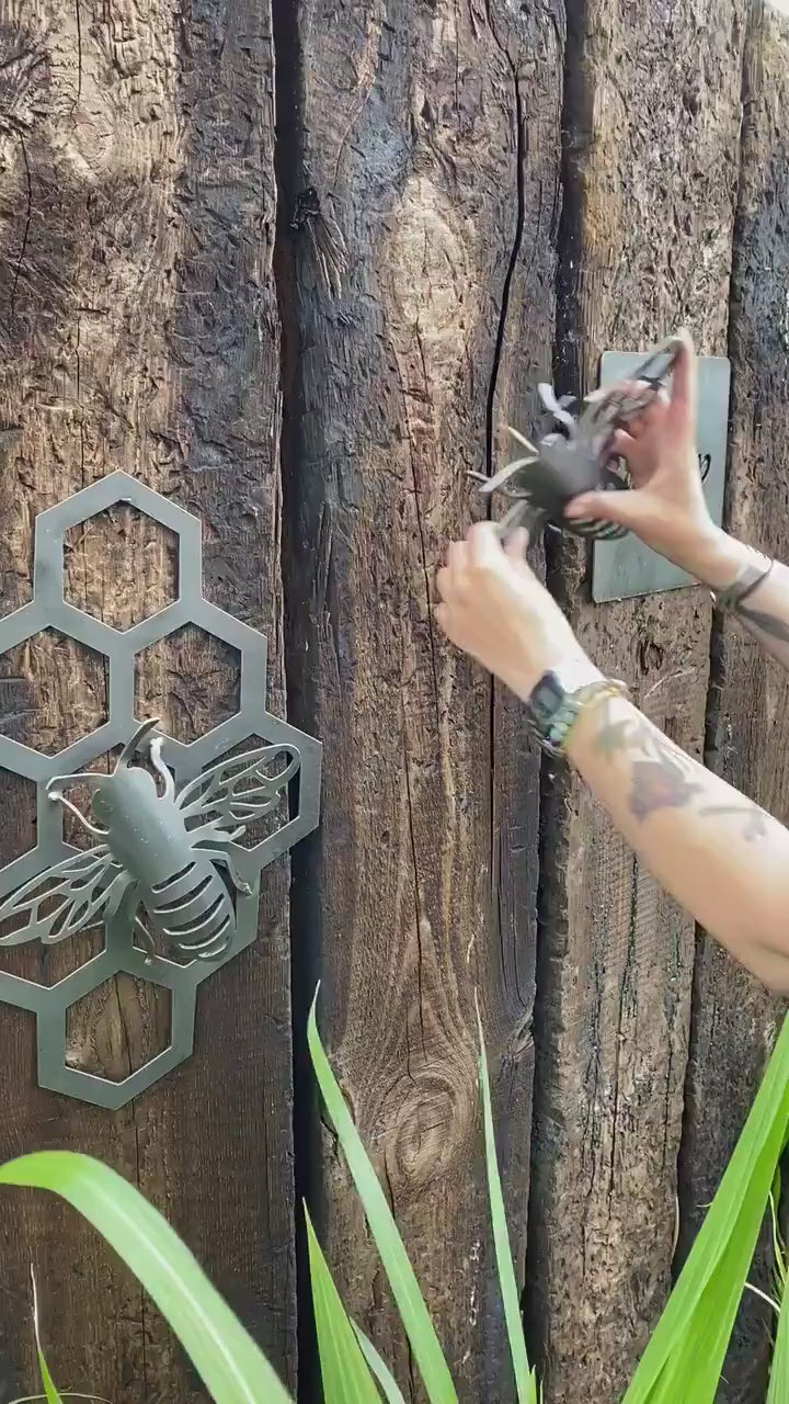 Large Bee and Honeycomb Set • Save The Bees • Rusty Wall Art • Rusty Garden Ornament • Entomology • Rusty Bee